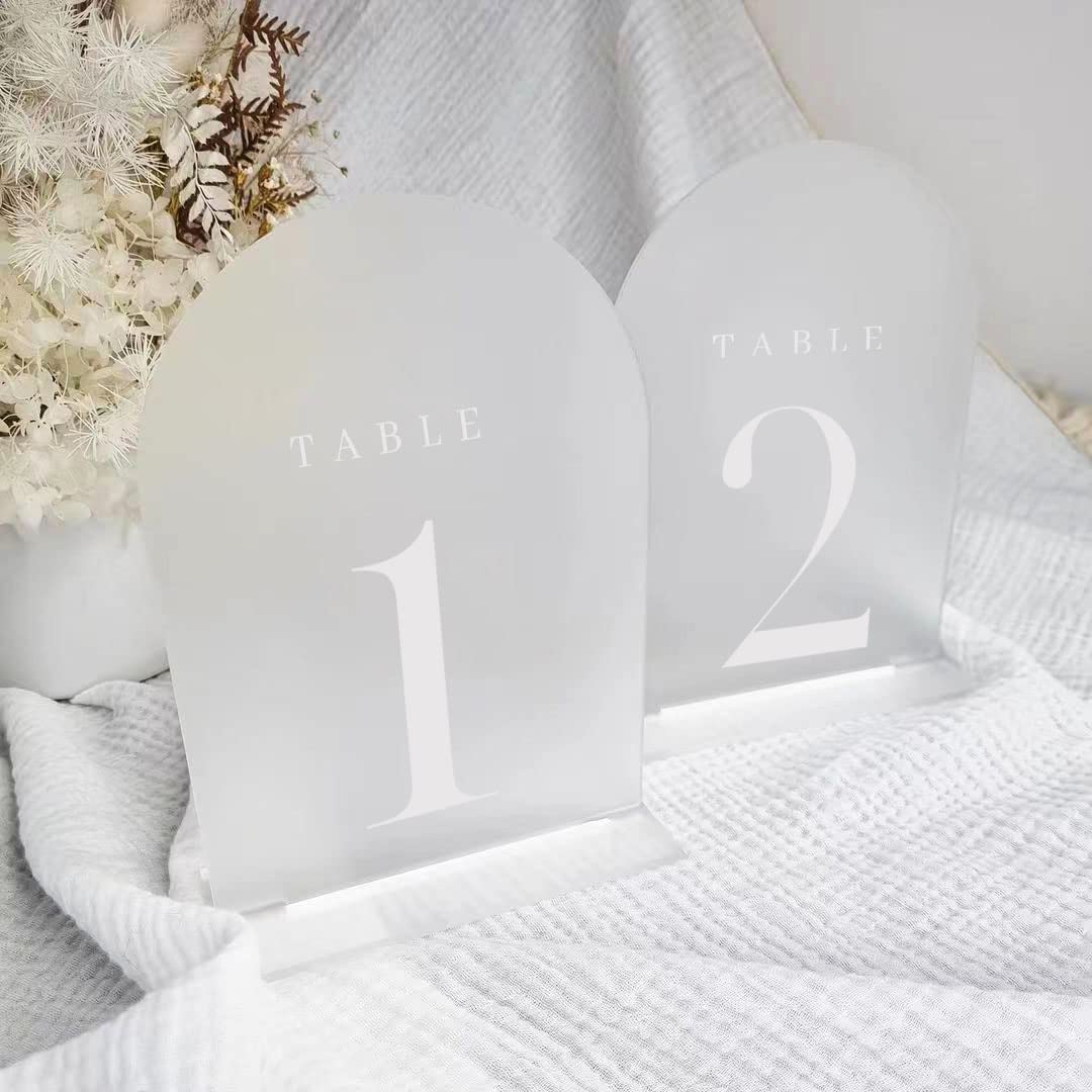 Jinmury Frosted Arch Table Numbers For Wedding Reception, 10 Pack 5X7'' Frosted Arch Acrylic Table Signs With Holder Acrylic Tab